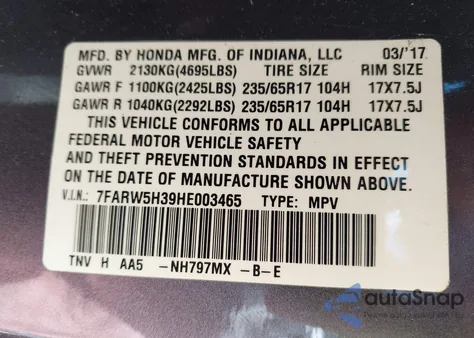 2017 Honda Cr-V Lx z USA, uszkodzony, nr VIN 7FARW5H39HE003465